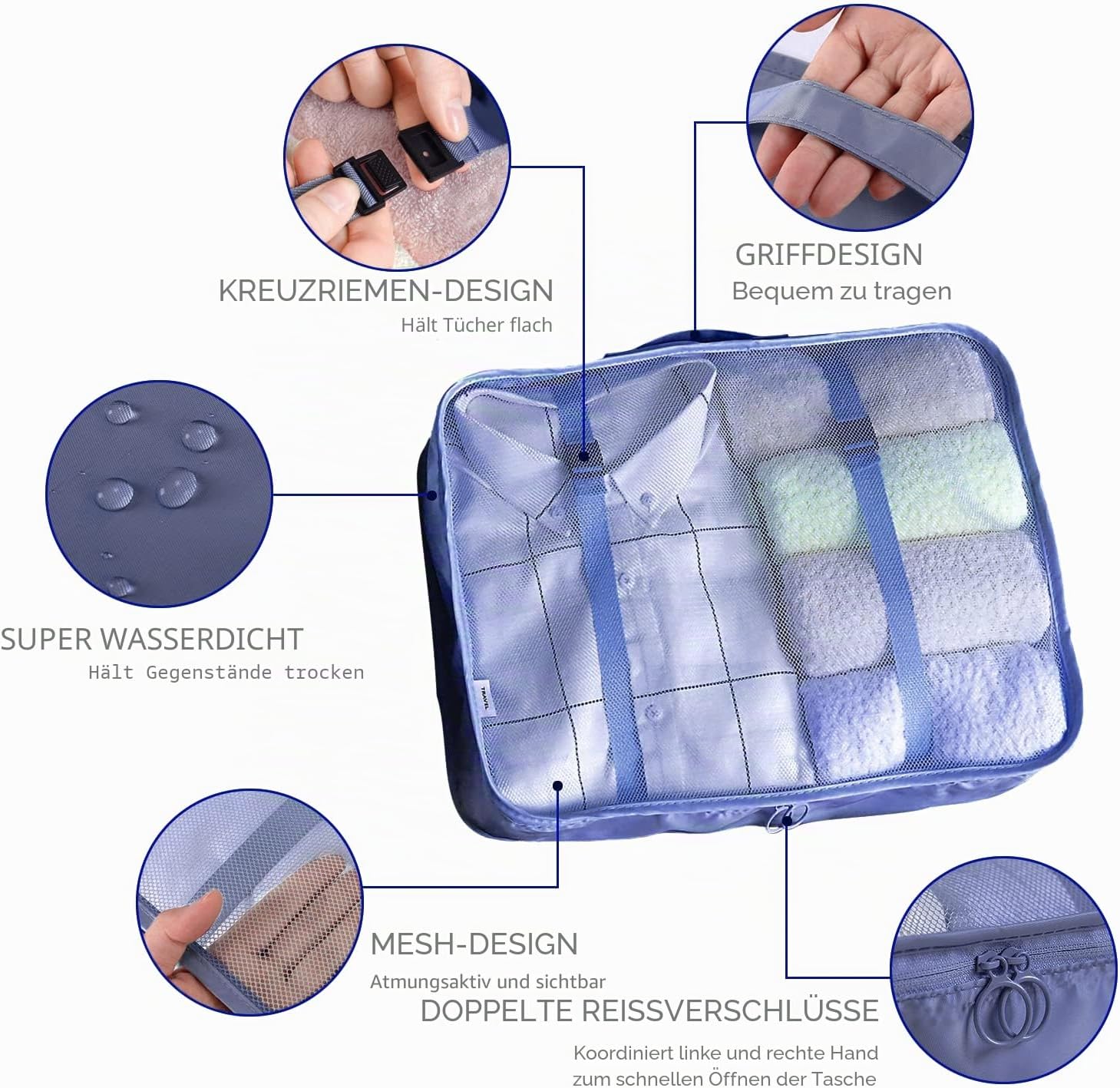 BillyBath 8-teiliges Koffer Organizer Set & Packwürfel | Platzsparende Packing Cubes für Kleidung. Perfekter Kofferorganizer mit Netzdesign, leichtes Reise Zubehör, Beige