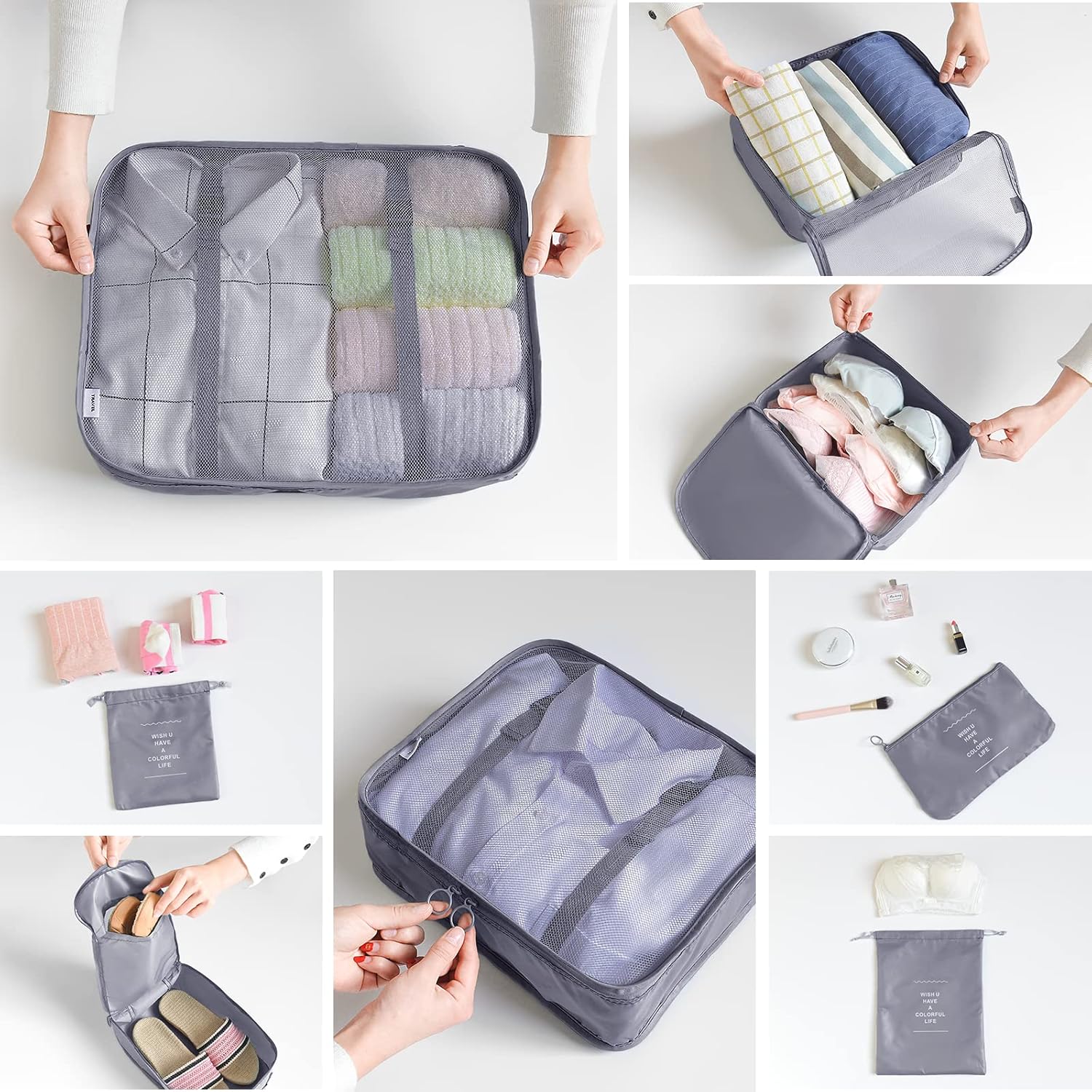 BillyBath 8-teiliges Koffer Organizer Set & Packwürfel | Platzsparende Packing Cubes für Kleidung. Perfekter Kofferorganizer mit Netzdesign, leichtes Reise Zubehör, Beige