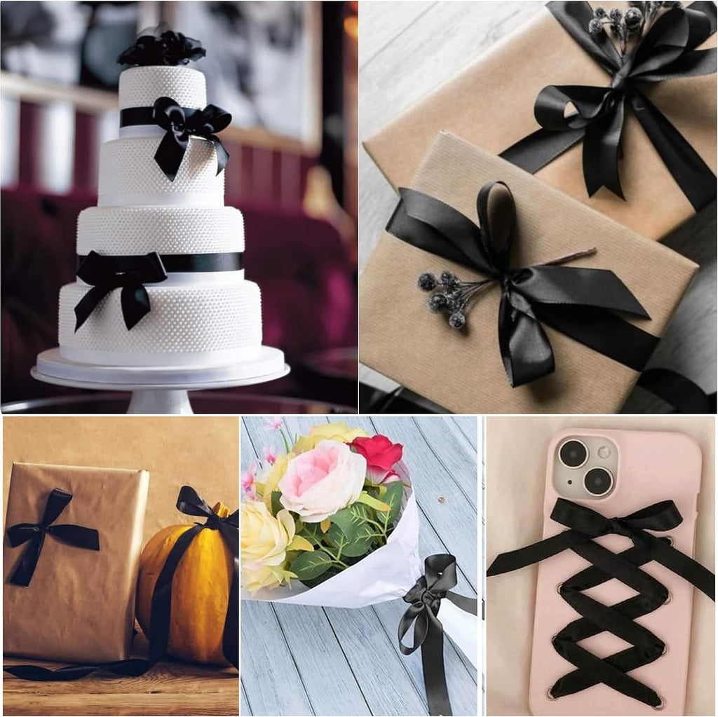 Geschenkband Satinband 22m, 20mm Breit Geschenkband, Schwarz Schleifenband für Hochzeit, Bastelarbeiten und Geschenkverpackung Hochzeitsdekoration (Schwarz)