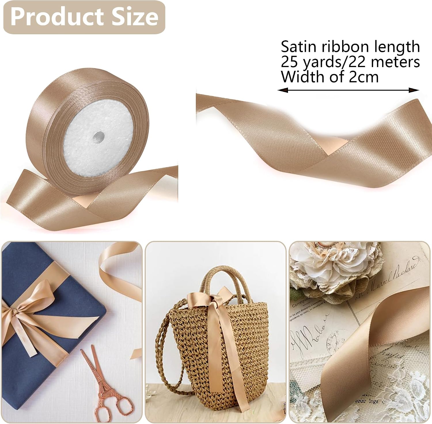 Geschenkband Satinband 22m, 20mm Breit Geschenkband, Schwarz Schleifenband für Hochzeit, Bastelarbeiten und Geschenkverpackung Hochzeitsdekoration (Schwarz)
