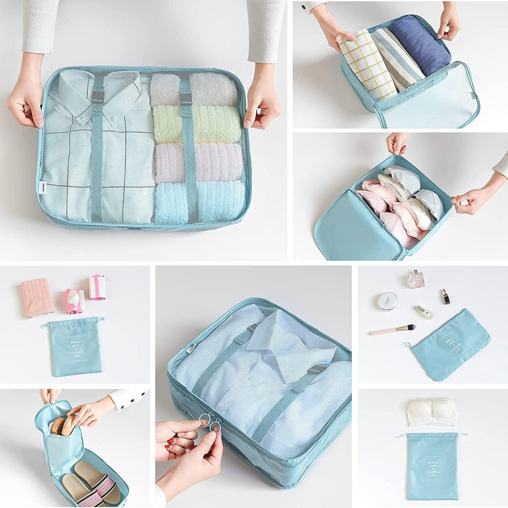 BillyBath 8-teiliges Koffer Organizer Set & Packwürfel | Platzsparende Packing Cubes für Kleidung. Perfekter Kofferorganizer mit Netzdesign, leichtes Reise Zubehör, Beige