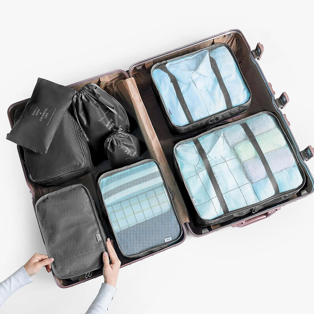 BillyBath 8-teiliges Koffer Organizer Set & Packwürfel | Platzsparende Packing Cubes für Kleidung. Perfekter Kofferorganizer mit Netzdesign, leichtes Reise Zubehör, Beige