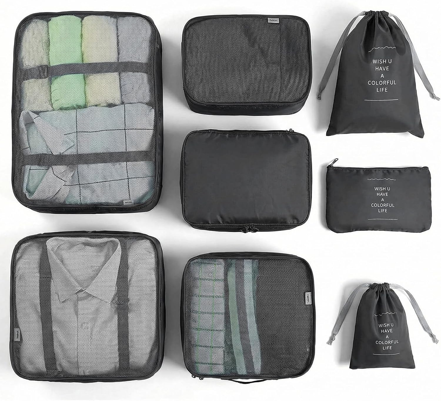 BillyBath 8-teiliges Koffer Organizer Set & Packwürfel | Platzsparende Packing Cubes für Kleidung. Perfekter Kofferorganizer mit Netzdesign, leichtes Reise Zubehör, Beige