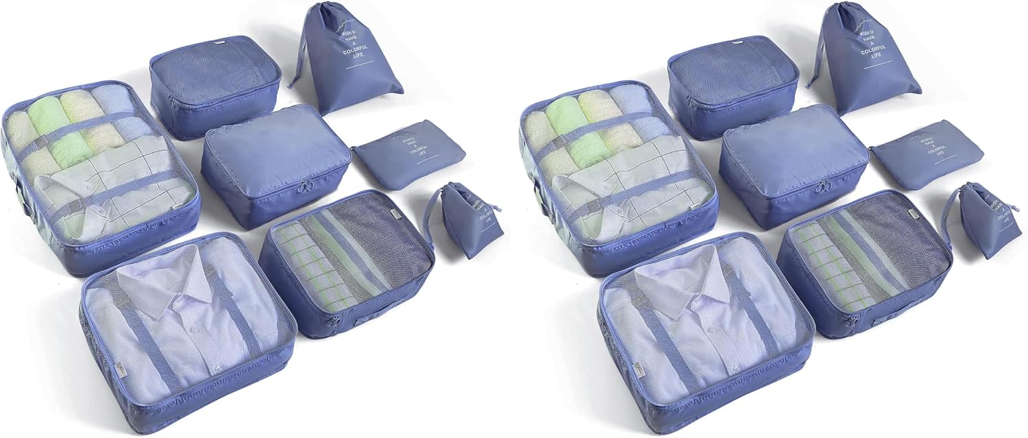 BillyBath 8-teiliges Koffer Organizer Set & Packwürfel | Platzsparende Packing Cubes für Kleidung. Perfekter Kofferorganizer mit Netzdesign, leichtes Reise Zubehör, Beige