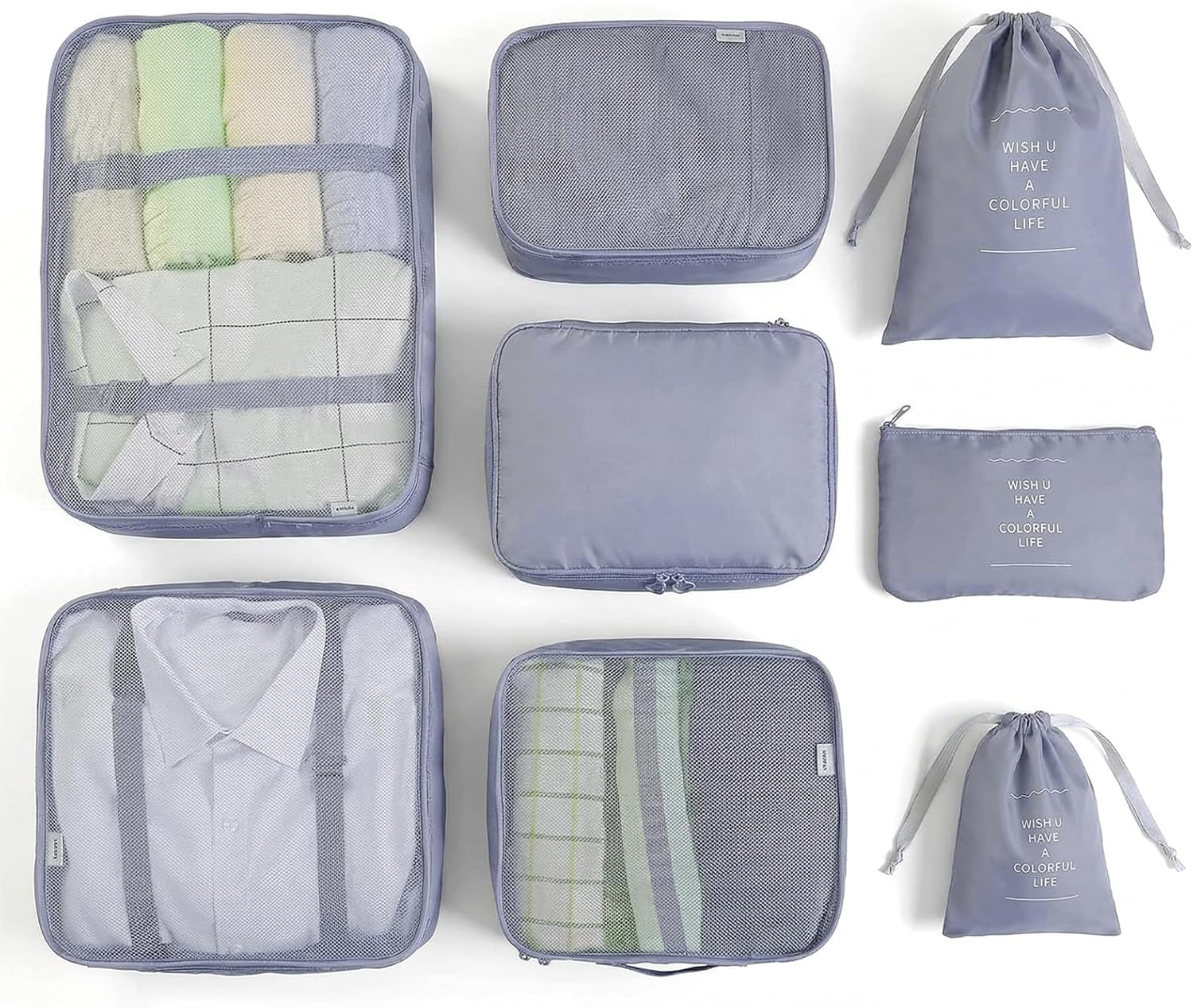 BillyBath 8-teiliges Koffer Organizer Set & Packwürfel | Platzsparende Packing Cubes für Kleidung. Perfekter Kofferorganizer mit Netzdesign, leichtes Reise Zubehör, Beige