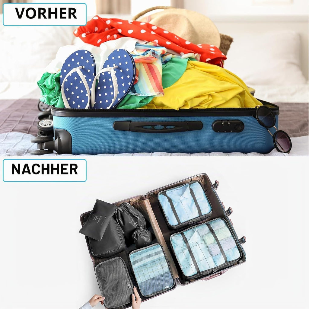 BillyBath 8-teiliges Koffer Organizer Set & Packwürfel | Platzsparende Packing Cubes für Kleidung. Perfekter Kofferorganizer mit Netzdesign, leichtes Reise Zubehör, Beige