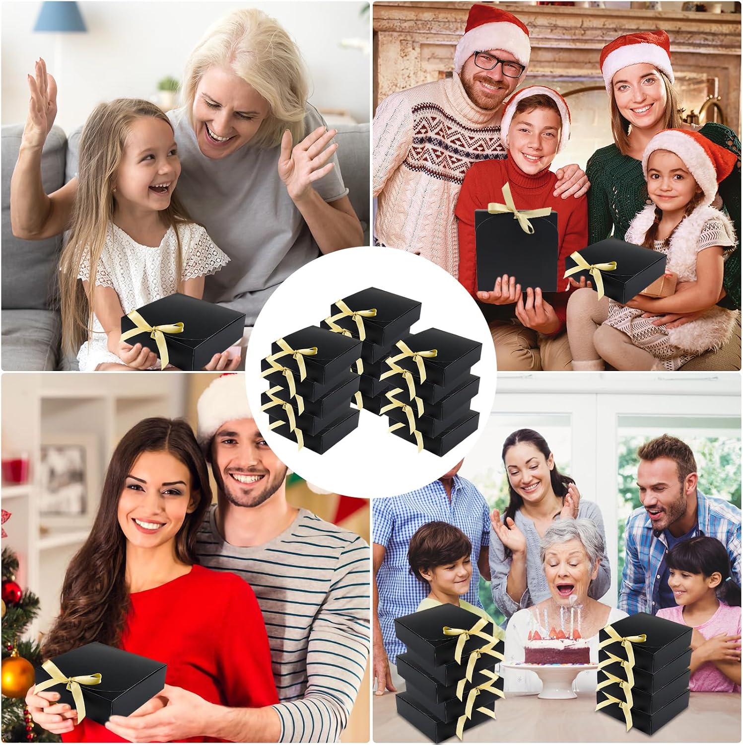 15 Stück Karton Geschenkboxen Schwarz,Geschenkboxen mit Deckel und Bändern | 16x16x5cm,Kraftpapier Geschenk Box zum Selber Aufbauen für Geschenke,Hochzeit,Party,Geburtstag,Weihnachten,Valentinstag