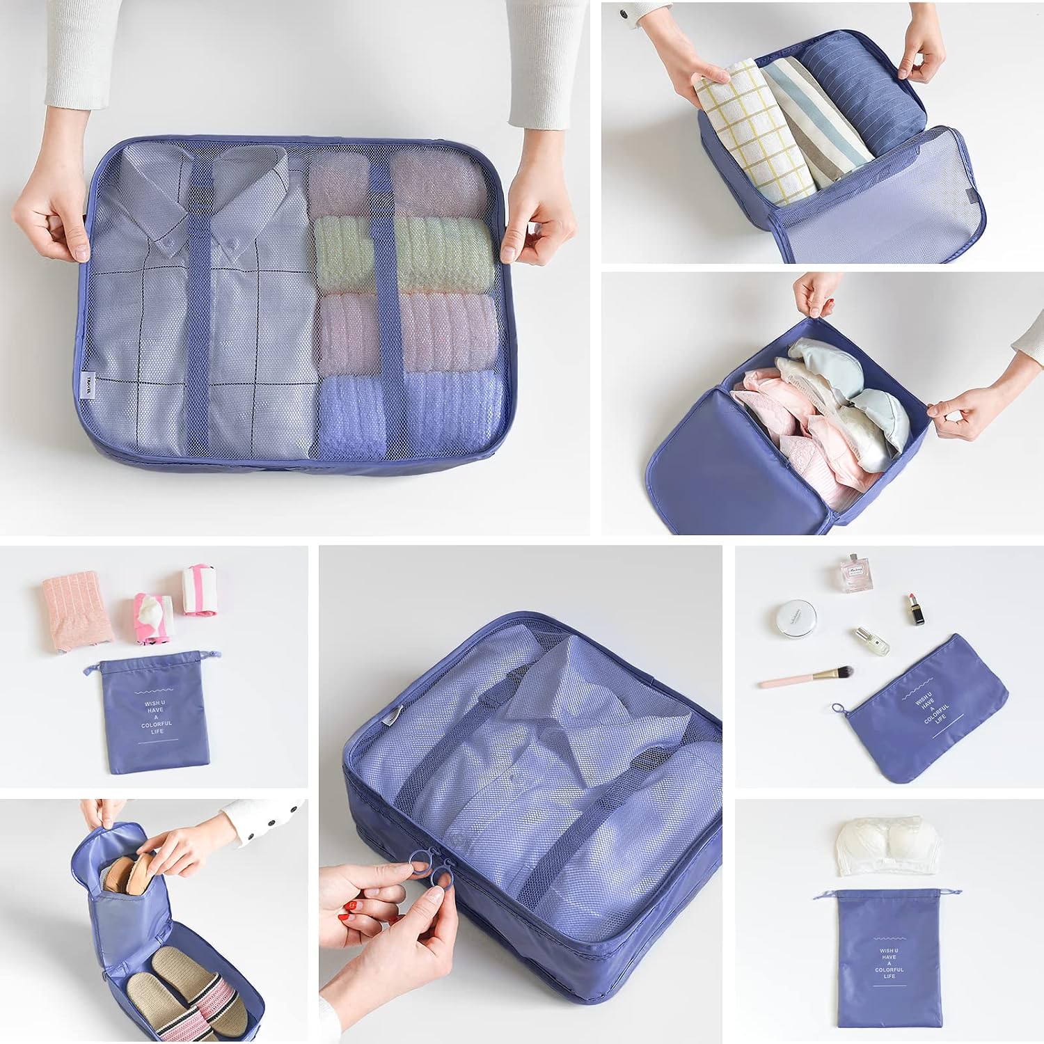 BillyBath 8-teiliges Koffer Organizer Set & Packwürfel | Platzsparende Packing Cubes für Kleidung. Perfekter Kofferorganizer mit Netzdesign, leichtes Reise Zubehör, Beige