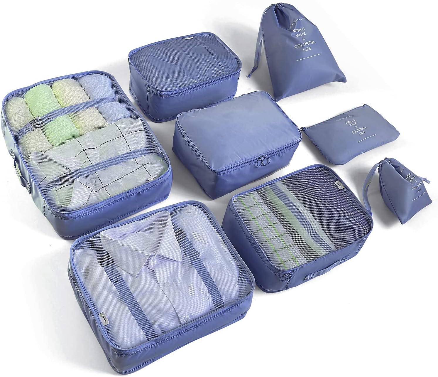 BillyBath 8-teiliges Koffer Organizer Set & Packwürfel | Platzsparende Packing Cubes für Kleidung. Perfekter Kofferorganizer mit Netzdesign, leichtes Reise Zubehör, Beige