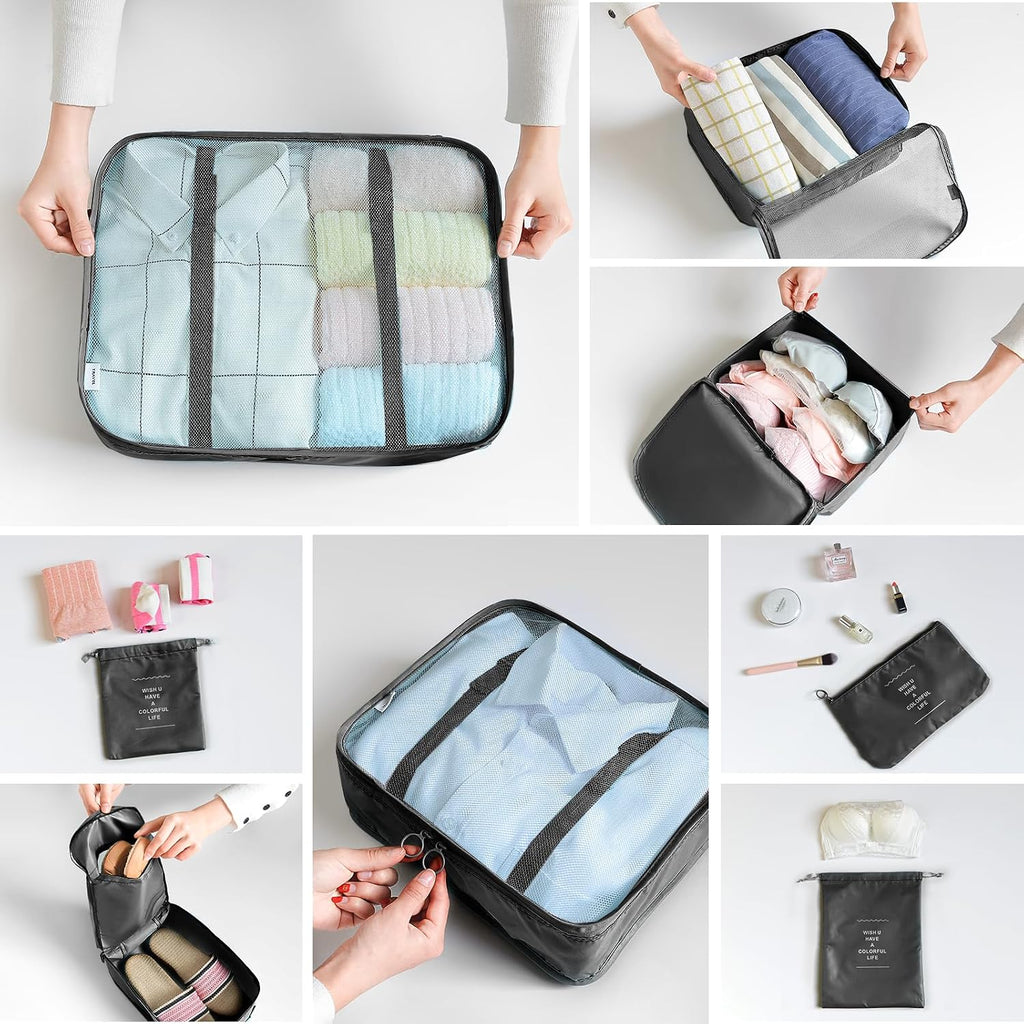 BillyBath 8-teiliges Koffer Organizer Set & Packwürfel | Platzsparende Packing Cubes für Kleidung. Perfekter Kofferorganizer mit Netzdesign, leichtes Reise Zubehör, Beige
