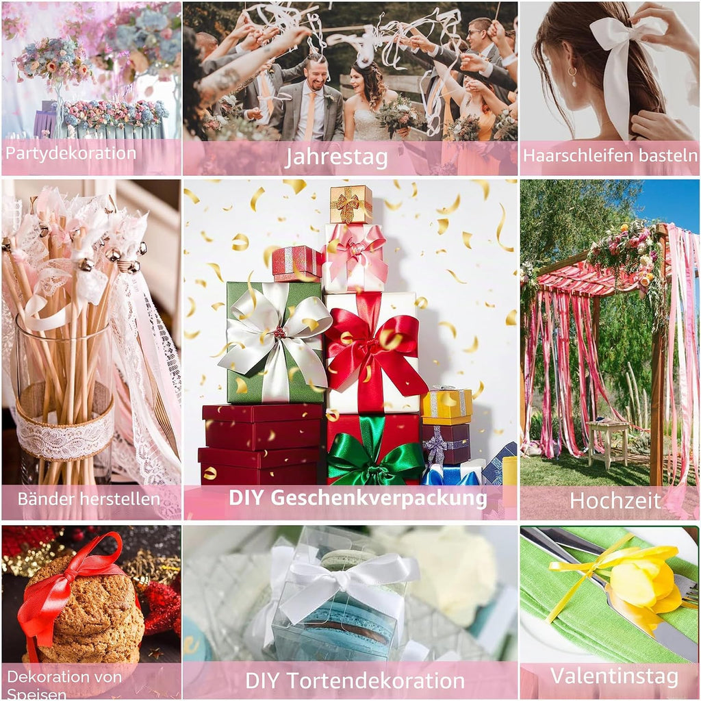 Geschenkband Satinband 22m, 20mm Breit Geschenkband, Schwarz Schleifenband für Hochzeit, Bastelarbeiten und Geschenkverpackung Hochzeitsdekoration (Schwarz)